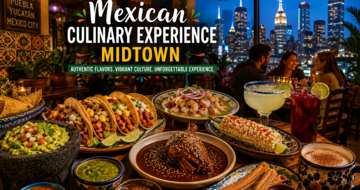 Mexican culinary experience Midtown featuring authentic tacos, mole, guacamole, ceviche, and handcrafted Mexican cuisine in an elegant Midtown NYC restaurant.